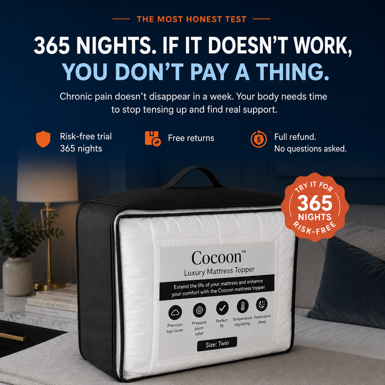 Cocoon™ Luxury 1000 GSM Premium Quilted Mattress Topper